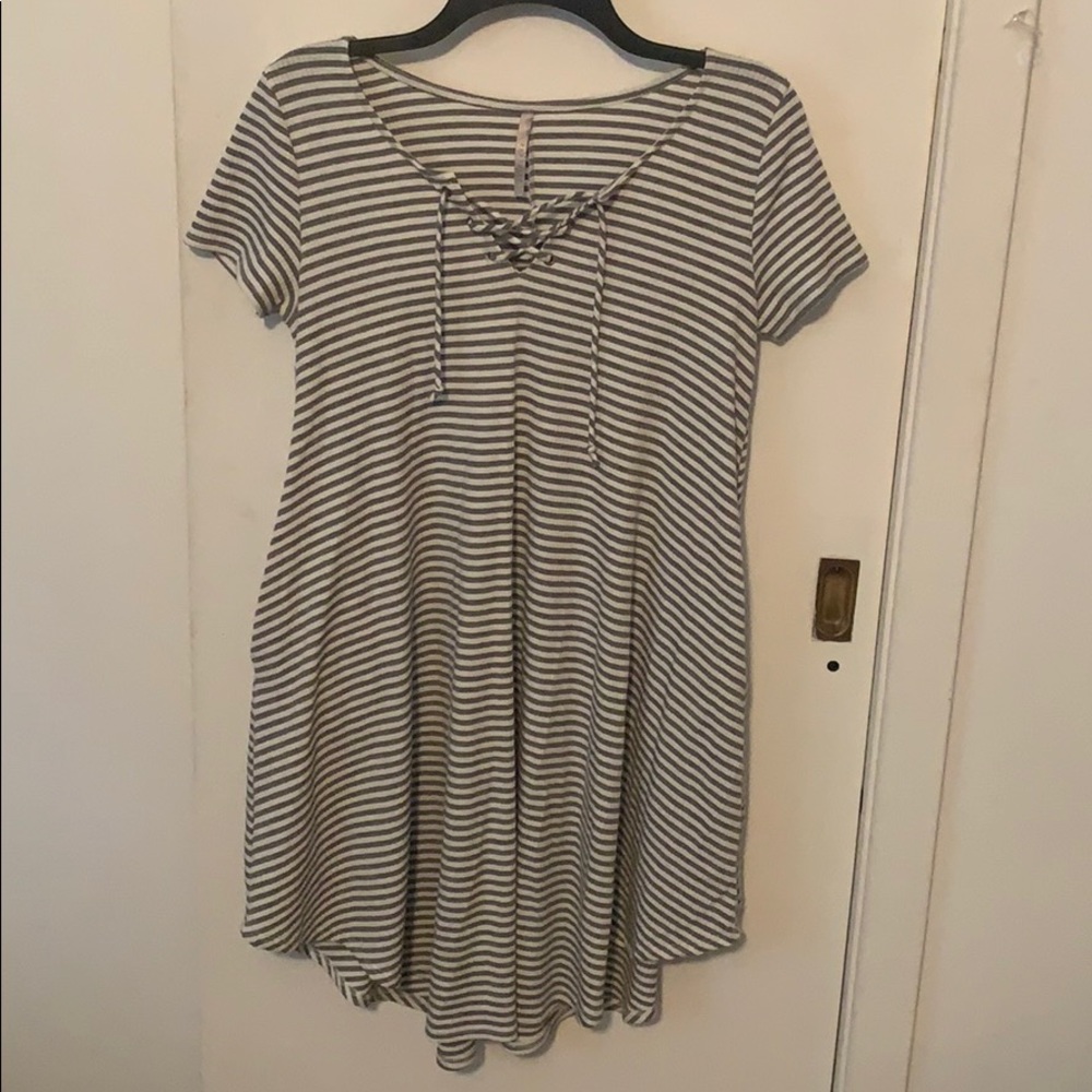 Gray & White Striped T-Shirt Dress